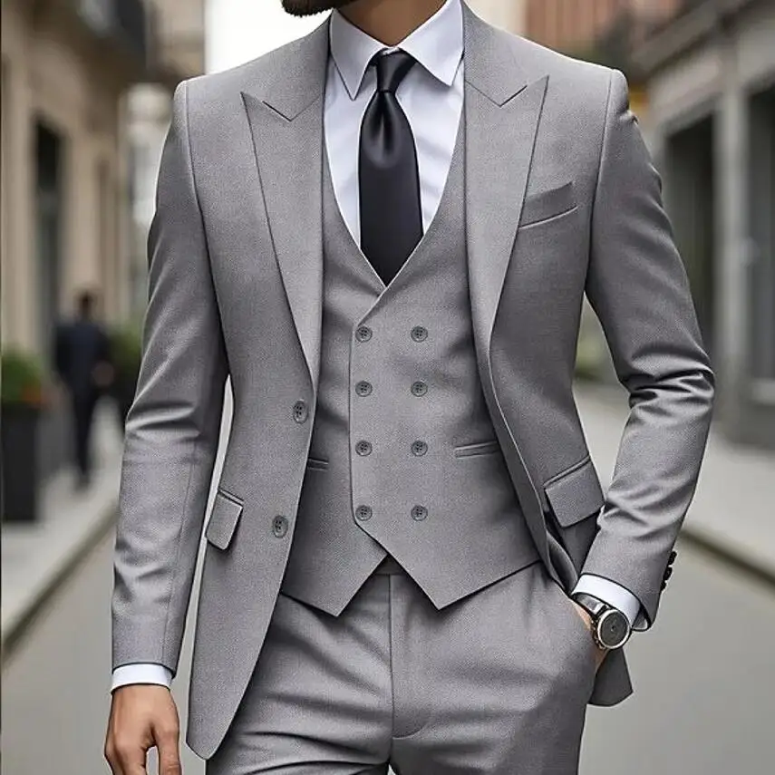 2025 الكلاسيكية الرجال الدعاوى رمادي زي أوم سليم صالح الذروة التلبيب الزفاف الرسمي سهرة وتتسابق دعوى 3 قطعة سترة سترة فستان أطفال مع سروال داخلي