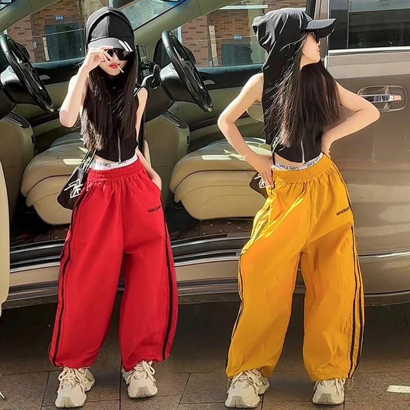 New junior Girls Sports Pants red yellow green pinkycolor Casual kids trousers 4 6 8 10 12 14 children clothes sweatpants