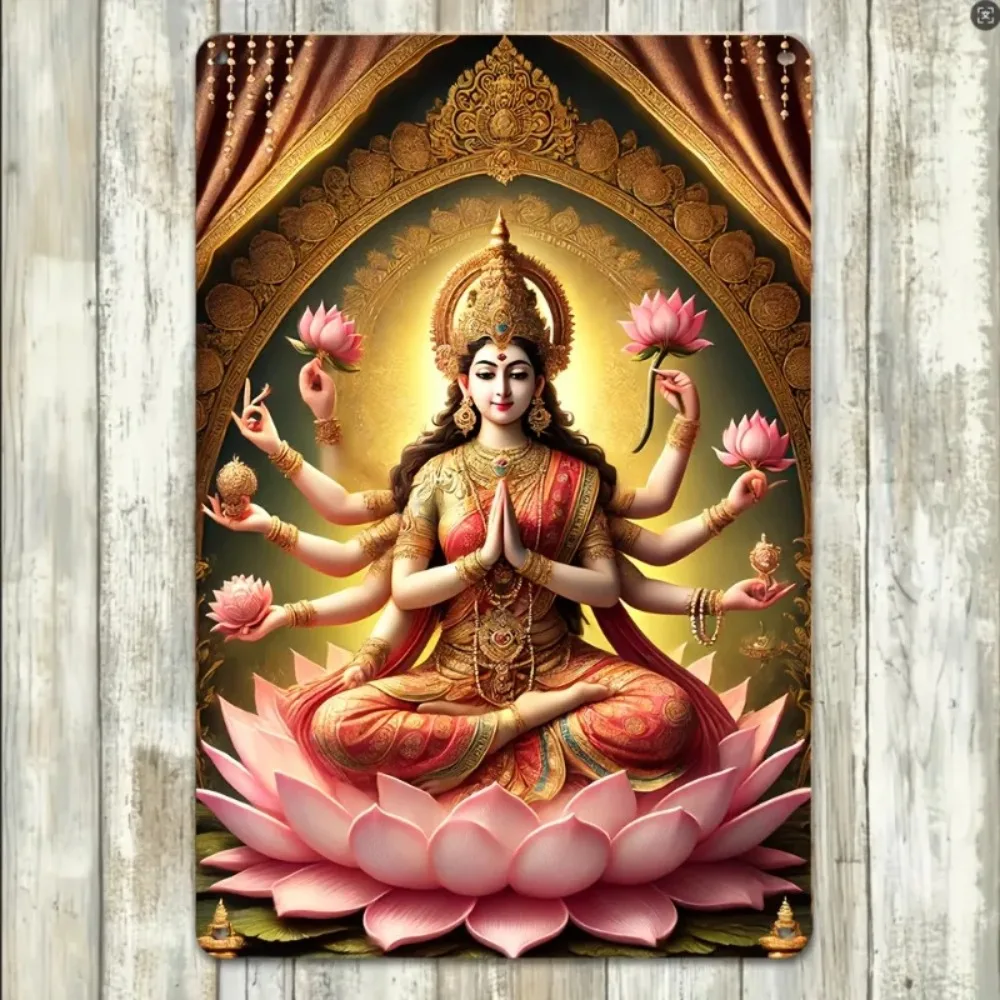 Four-Arm Lotus Goddess Metal Wall Art, Aluminum Decorative Plaque for Home Restaurant Bar