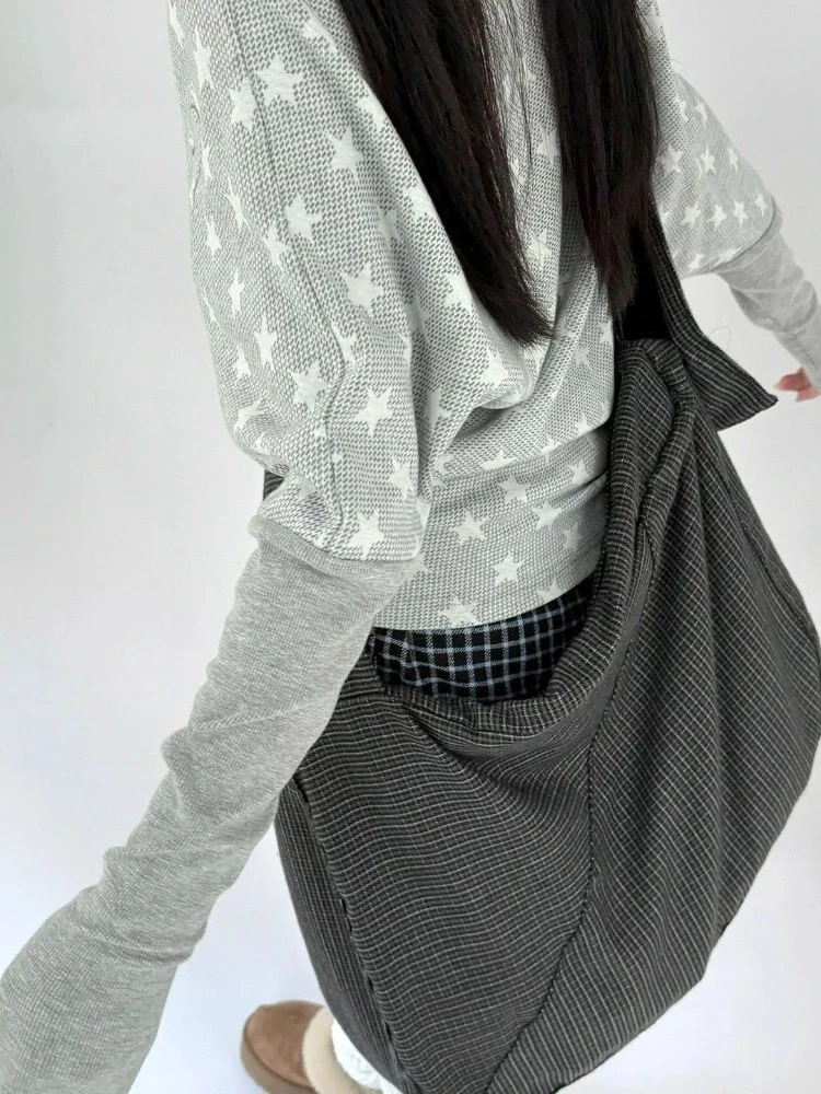 Harajuku Vintage Star Print Hoodie Frauen Casual Lose 2000er Jahre Subkultur Shirts Y2k Ästhetische Batwing Hülse Streetwear Sweatshirt