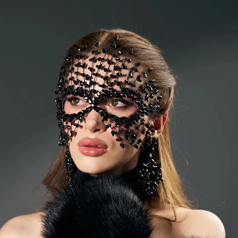 Fashionable Unique and Sexy Rhinestone Masks Dramatic Runway Masks Makeup Parties and Stage Performances Props