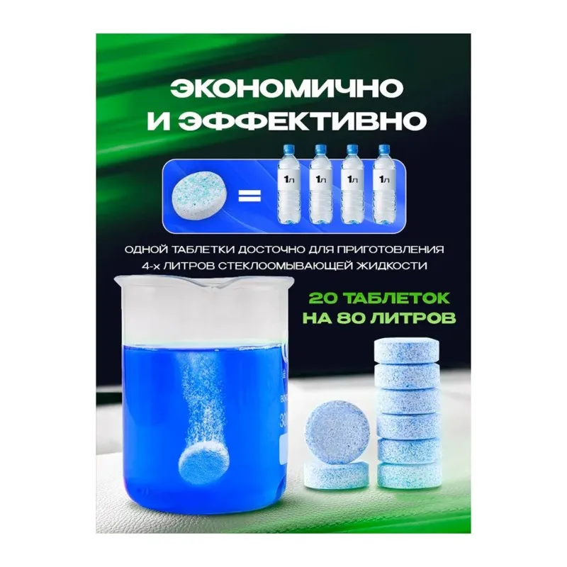 Windshield Washer Car Tablets, Summer Windshield Cleaner 20 Tablets, Concentrated Formula For Clear Visibility