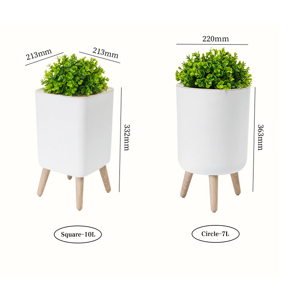 7/10L High Foot Trash Can With With Plant Style Lid Press Type Bathroom Trash Bin Toilet Garbage Can Kitchen Wastebasket
