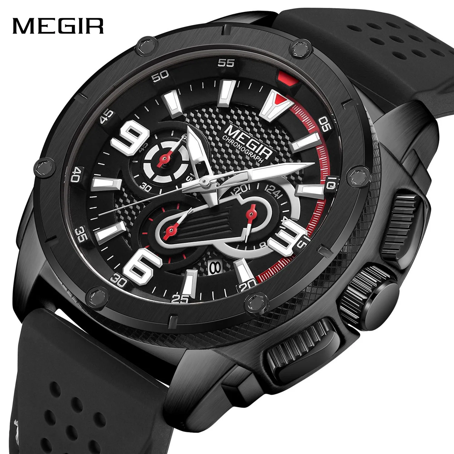 

MEGIR мужские часы роскошные силиконовые спортивные военные часы водостойкий кварцевый хронограф 24-часовые наручные часы Reloj Hombre 2147