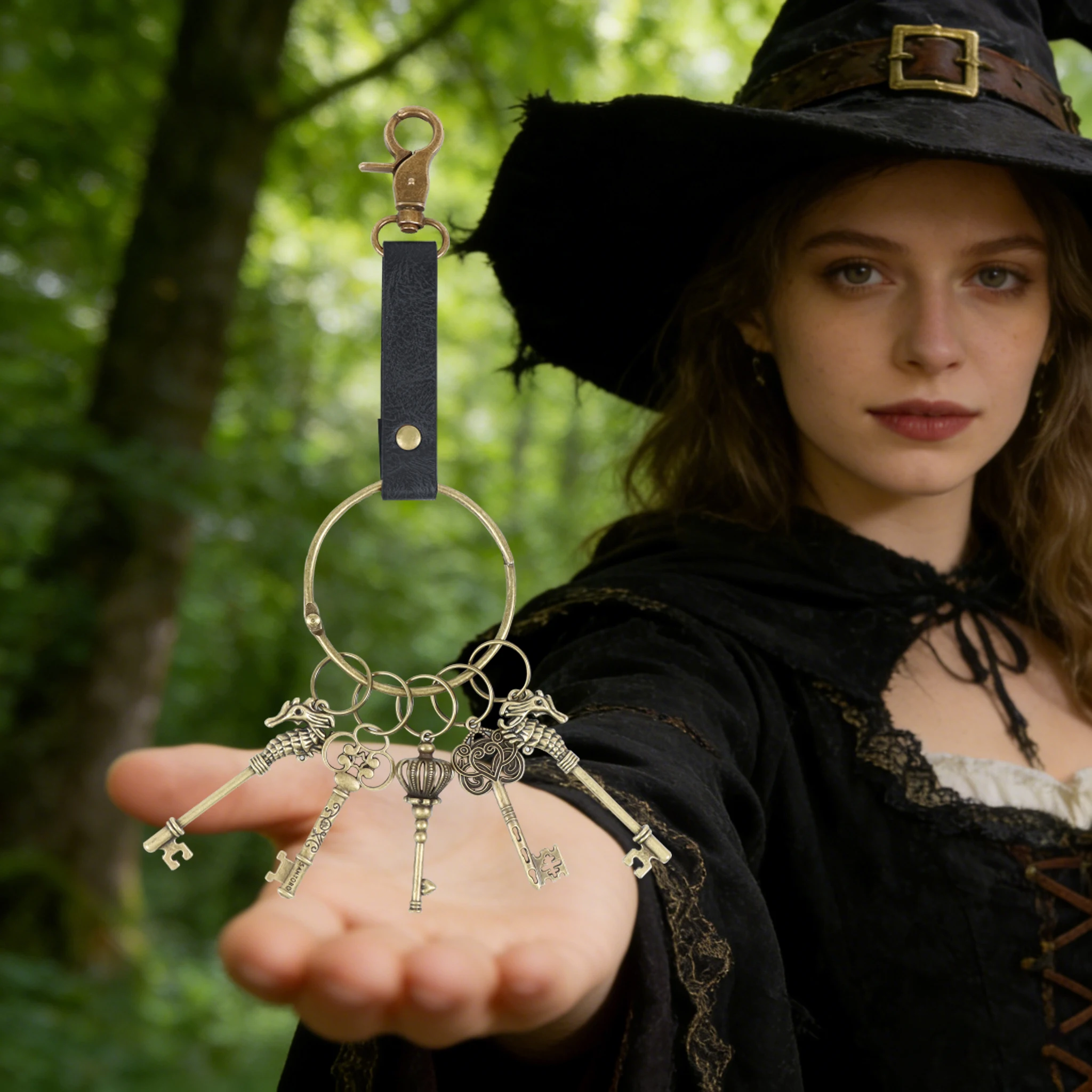 Retro Metal Keychains Circular Rings Cosplay Belts Medieval Clothing Accessories Renaissance Style Keychain Belt for Costumes