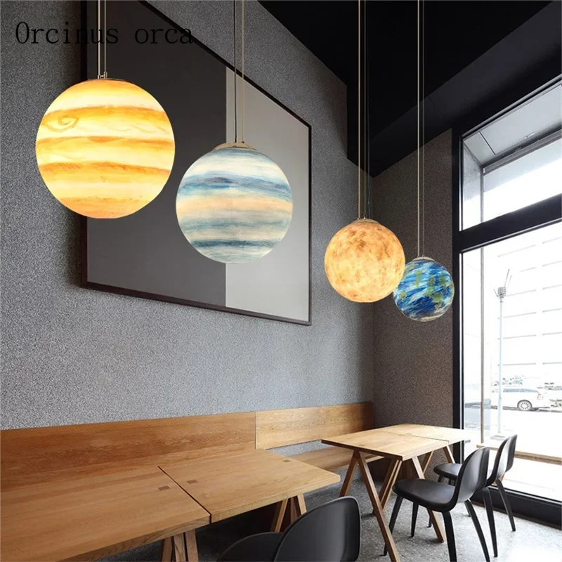 Postmodern minimalist creative earth moon chandelier living room dining room cosmic planet resin chandelier free shipping