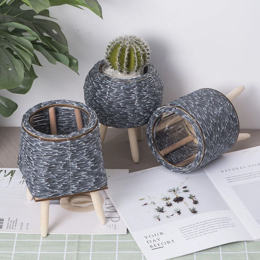 Customizable Wicker-Look Plant Pot Creative Succulent Container Balcony Greenery Display Personalized Indoor Garden Accessory