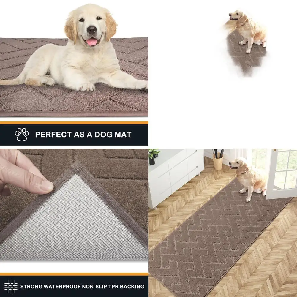 

Large 32x70 Anti-Slip Door Mat, Washable Entrance Rug, Shoe Scraper, Pet Doormat, Absorbent Mat for Mud and Wet, Gray-Brown