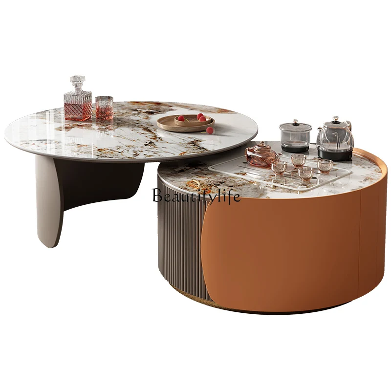 

Kung Fu rock slab coffee table light luxury modern simplicity high sense new retractable round tea table