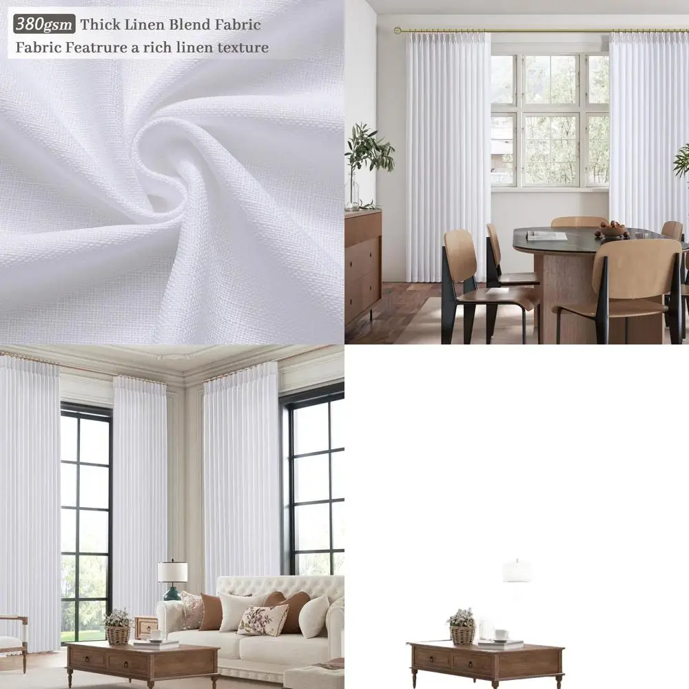 

Extra Long 132 Linen Pleated Drapes, Light Filtering, 11ft Tall, White, Boho Farmhouse Style Curtains for Privacy, 2 Panels