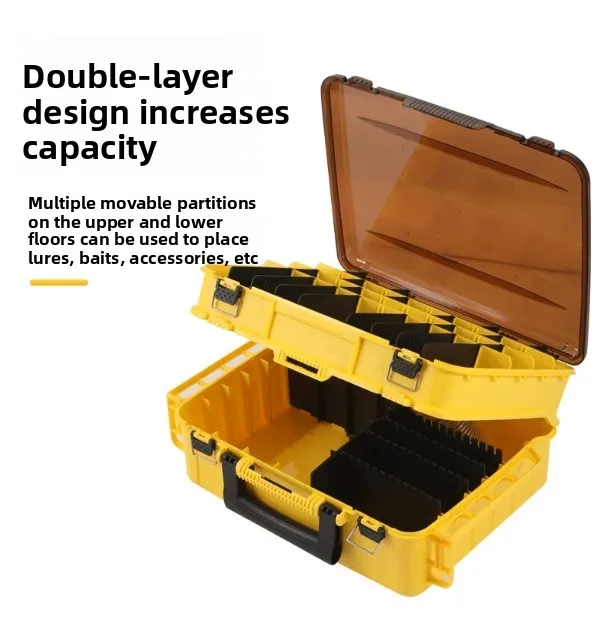 Double Layer Fishing Tackle Box Large Capacity Square Storage for Lures Gear Boat