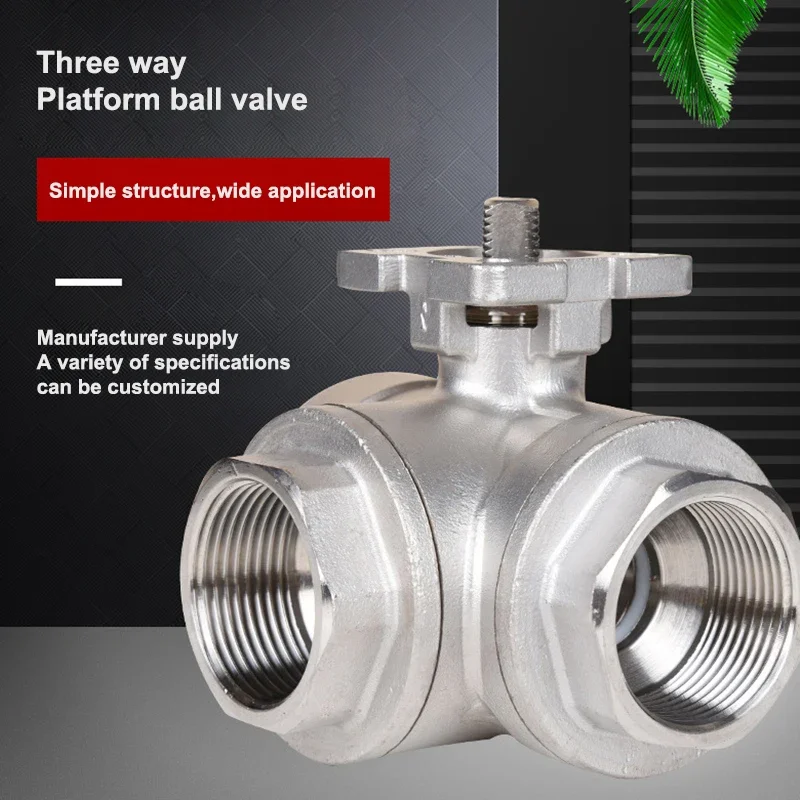 DN8-25 Stainless Steel Three Way Valve Pneumatic Internal Thread  Body Three Way Pneumatic High Platform Ball