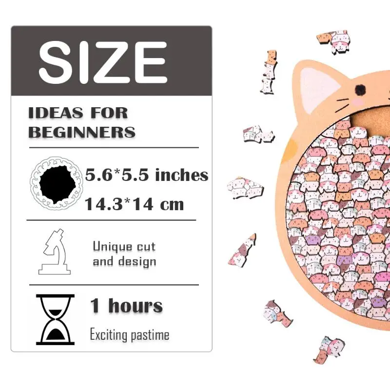 1 conjunto de quebra-cabeça de madeira em forma de gato, jogo irregular exclusivo, presentes de aniversário e natal para amantes de gatos, decorações para casa