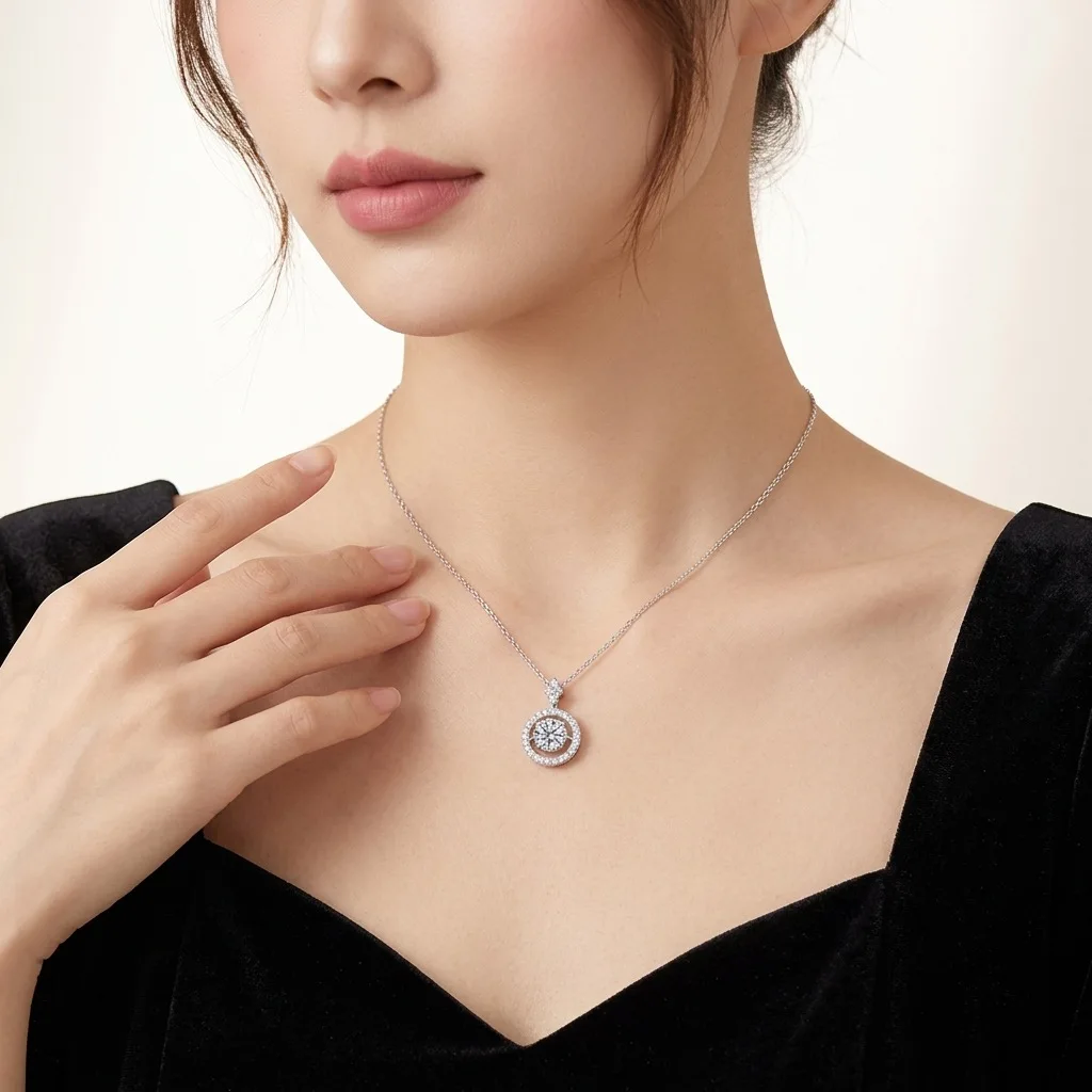 All Moissanite GRA D VVS1 Touch Trigger Pendant Necklace 925 Sterling Silver Luxury Engagement Daily Fine Jewelry Gift For Women