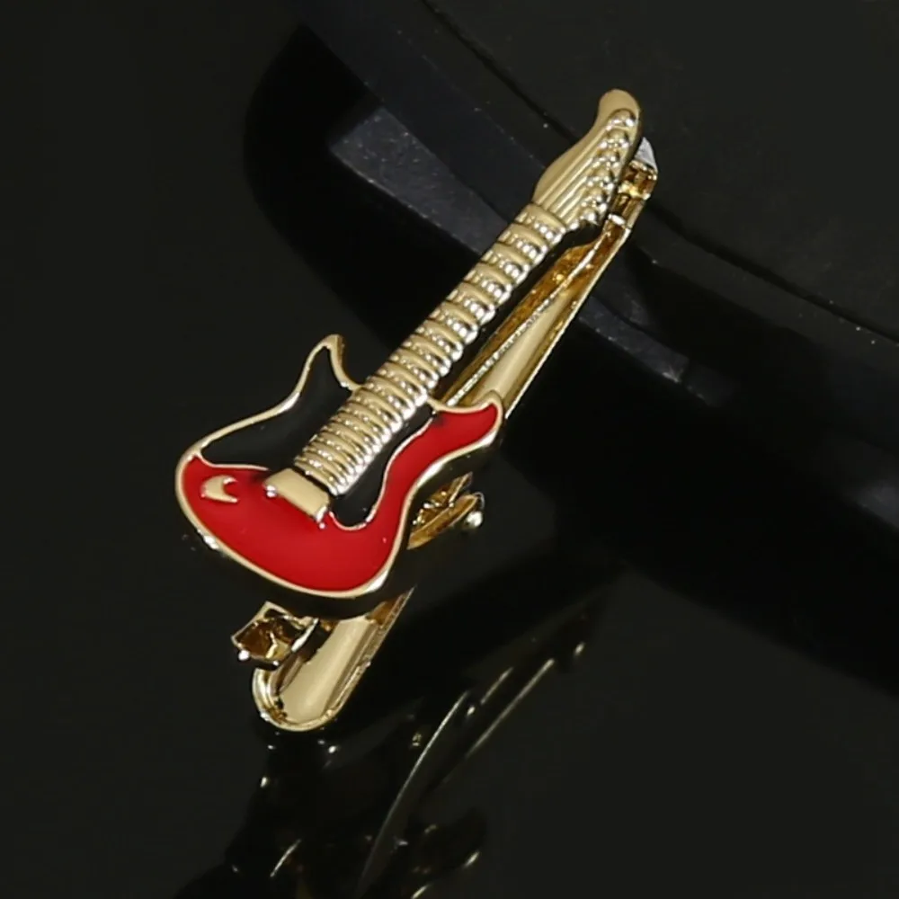 Creative Instrument Guitar Tie Clip Punk Titanium Steel Music SeriesTie Pin Hip Hop Vintage Necktie Buckle Suit Accessories