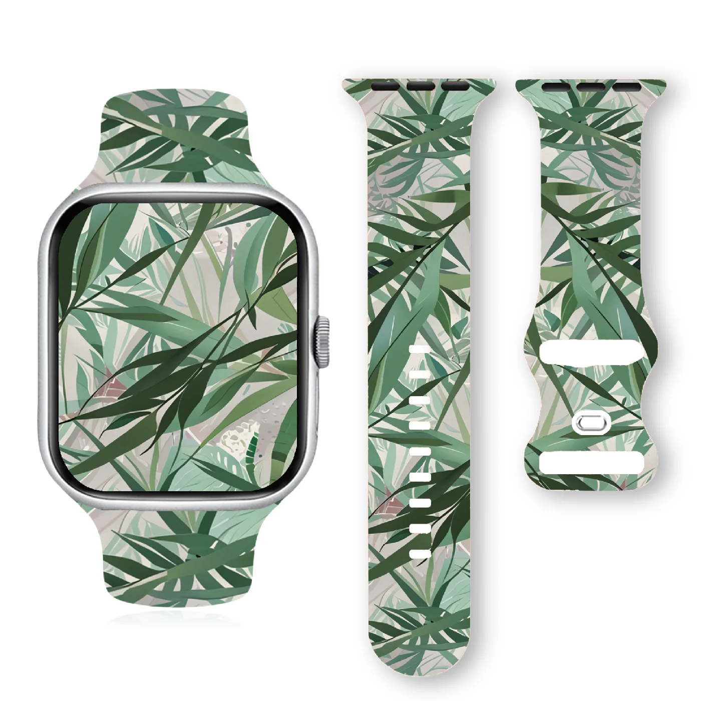 Zen Bamboo Theme Soft Silicone Band for Apple Watch 9 8 7 6 5 Ultra SE Size 38 40 41 42 44 45 49mm Suitable for All iWatch