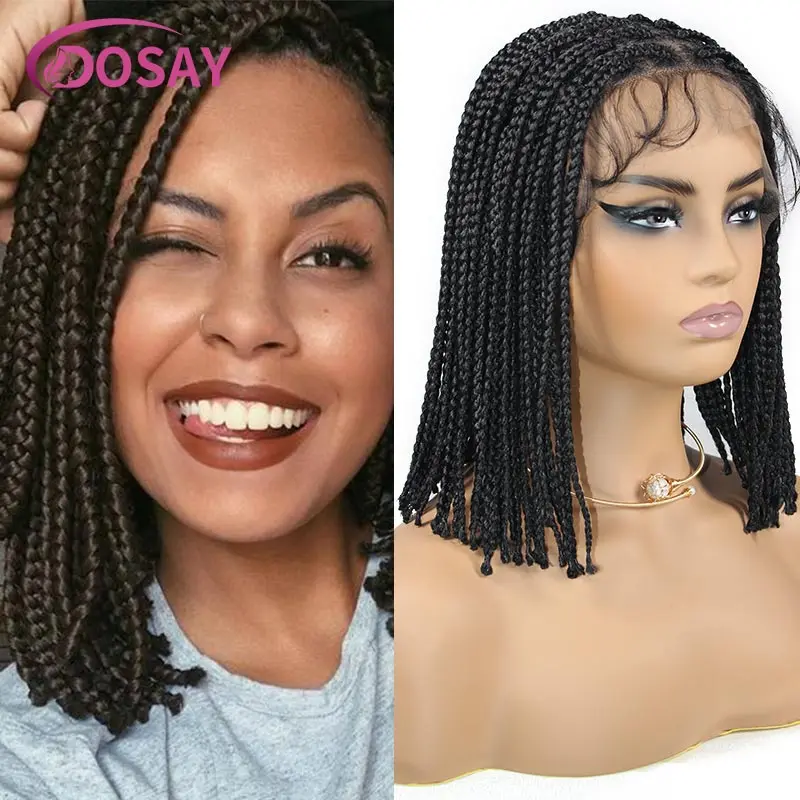 

10 Inch Short Bob Synthetic Braided Wig Full Lace Frontal Box Braid Dreadlock Wig Knotless Distressed Cornrow Plaits Braids Wig