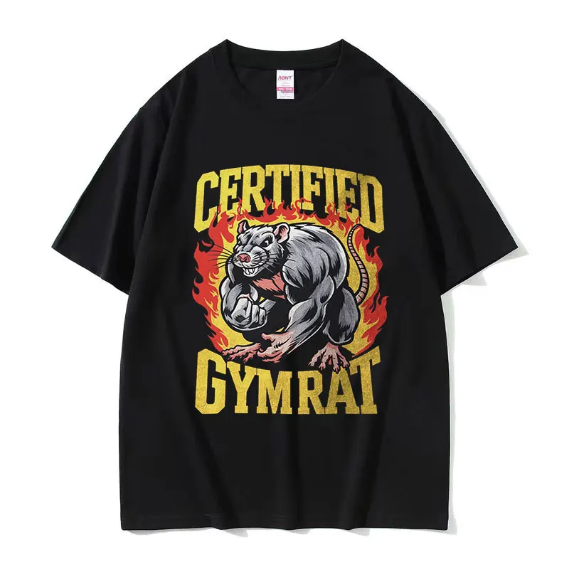 

Certified Gym Rat Funny Capybara Meme T Shirts Men's Vintage Fashion O-Neck Weightlifting Short Sleeve T-shirt Unisex Streetwear