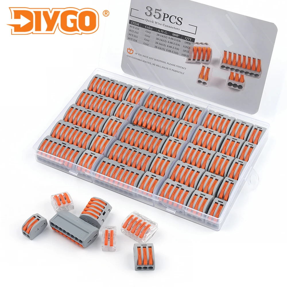 

35PCS/Box Push in Wire Connector Assortment Pack 212/213/215/218 Mini Splicing Terminal Block Quick Lever Connectors 250V 32A