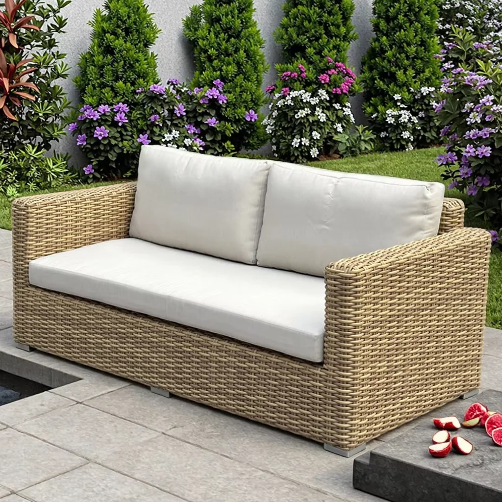 White Outdoor Wicker Furniture Set Garden Patio Rattan Sofa for Hotels Parks Courtyards