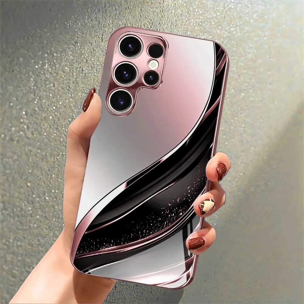 Line pattern glass phone case suitable for Samsung Galaxy S26 S25 S24 S23 S22 S20 FE/Ultra/Plus anti drop back cover