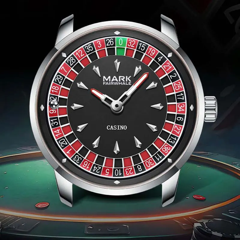 Mark Friawhale 2026 New Top Brand Men Quartz Watch Creative Game Rotating Dial Las Vegas Roulette Desktop Theme WristWatch Men