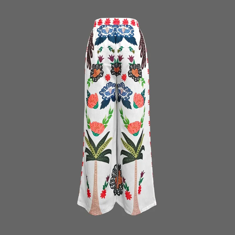 Beautyblue, pantalones de pierna ancha de cintura alta de lino y algodón para mujer, pantalones largos bohemios, pantalones informales sueltos con cordón en la cintura, moda nueva Vintage