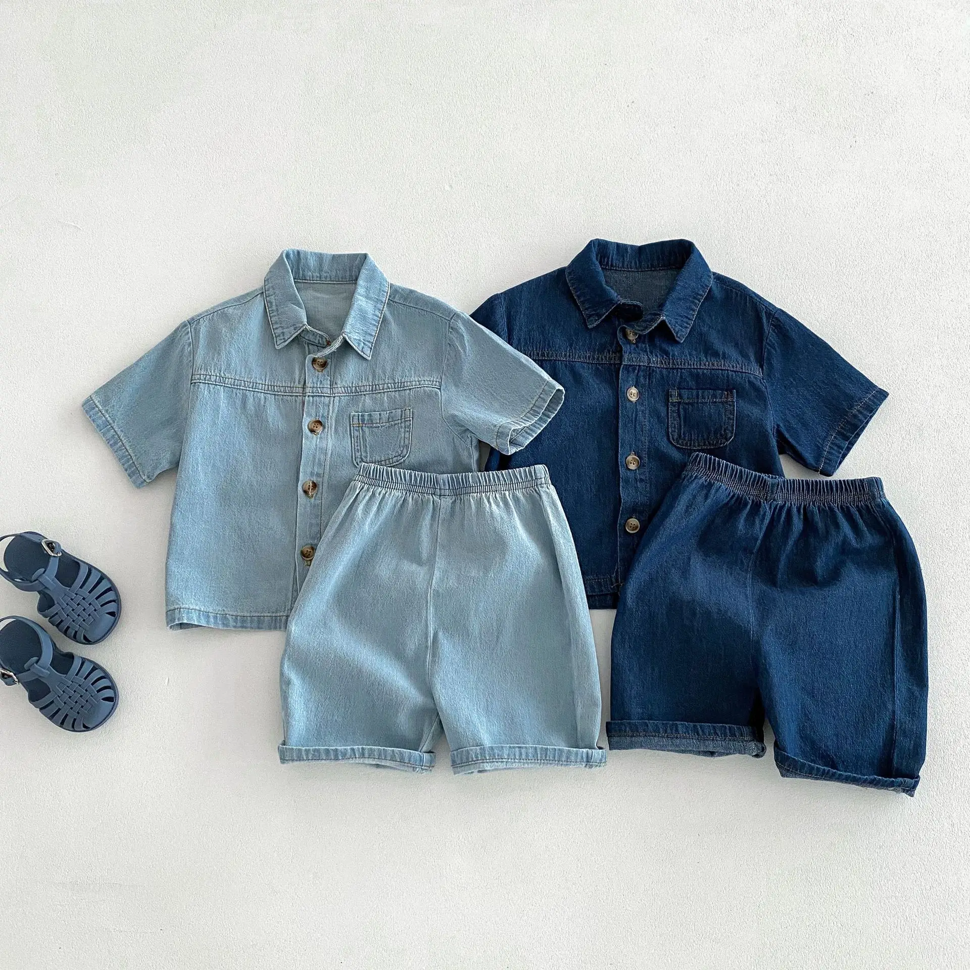 2026 New Kids Clothing Set Denim Girls Clothes Suit Denim Shirt And Shorts 2 PCs  Boys Denim Set Children Outfit