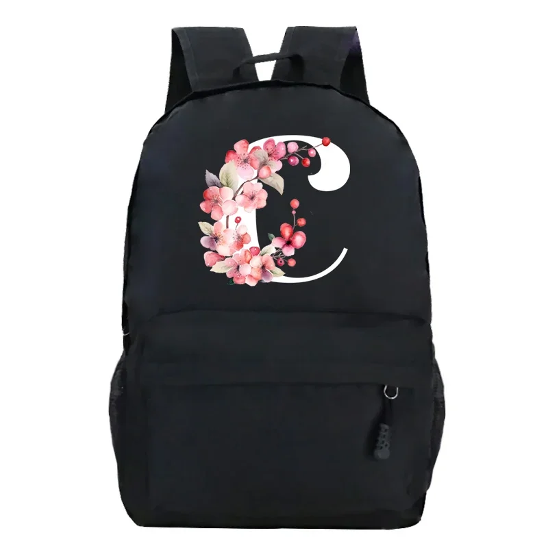 

Harajuku Fashion Sakura Flower 26 Alphabet Students School Bags College Bag Zipper Travel Rucksack Women Backpack Aesthetic Bags