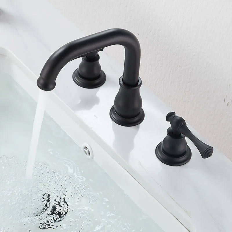 Imagem -04 - Bakala 2-lidar com Polegada Generalizada Torneira da Pia do Banheiro Furos de Bronze Vanity Faucet com Linhas de Abastecimento de Água Fria e Quente Preto Fosco