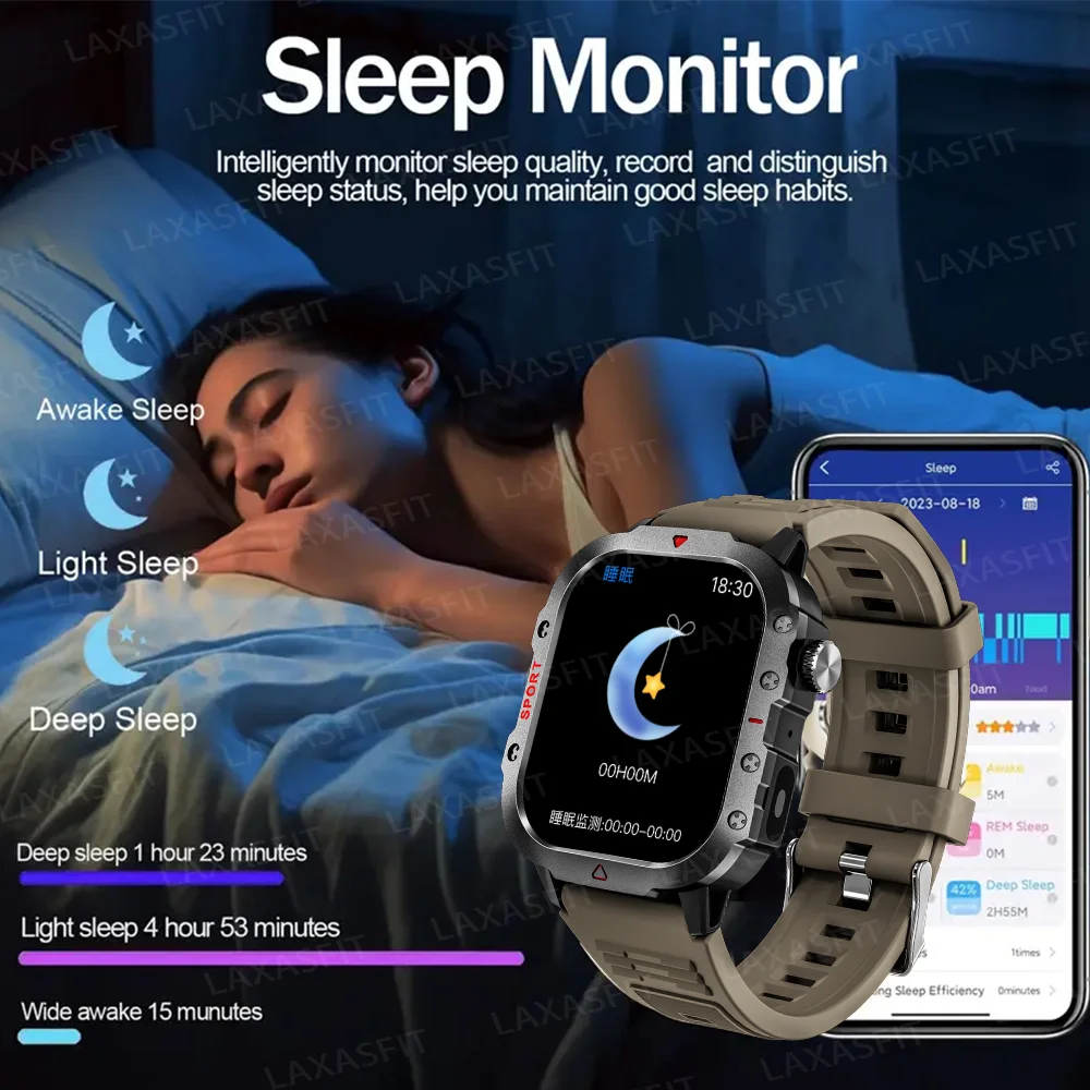 KESHUYOU الرياضة في الهواء الطلق ساعة ذكية 2.01 بوصة HD شاشة مصباح ليد جيب بلوتوث الحديث ساعة ذكية للرجال النساء هدايا العيد