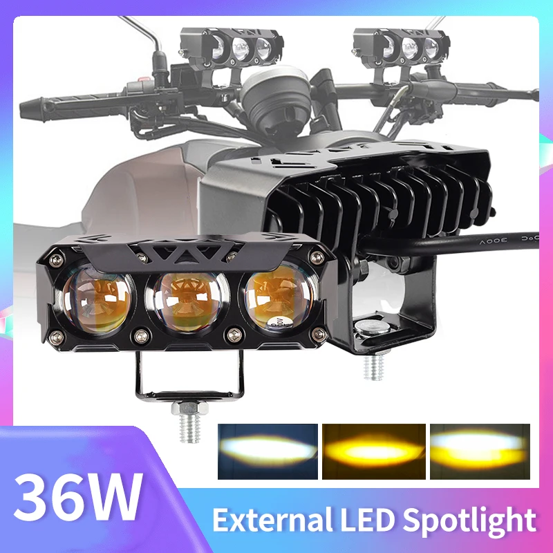 

3 Mini Lens Headlight Motorcycle LED Spotlight Dual Color Hi/Low Beam Fog Lamps for Car Trucks SUV UTV 12V 60V Driving Light