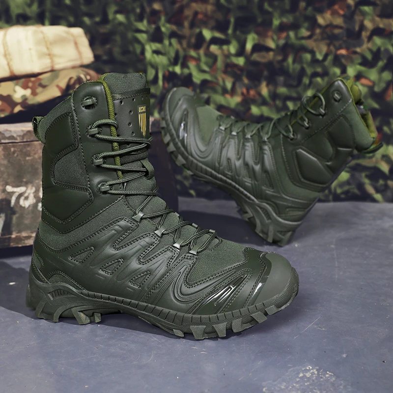 Men's Trend High-Top Outdoor Boots Four Seasons Non-Slip Comfortable Hiking Boots Professional Protective Tactics Training Boots