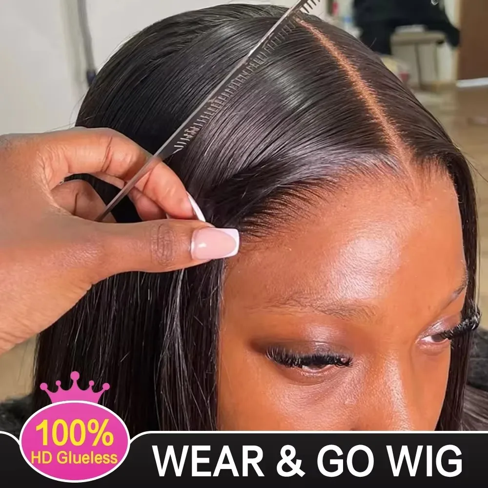 Pre Cut No Glue Bone Straight Glueless Wigs Human Hair For Women Brazilian Glueless Wig Human Hair Ready To Wear Preplucked 180%