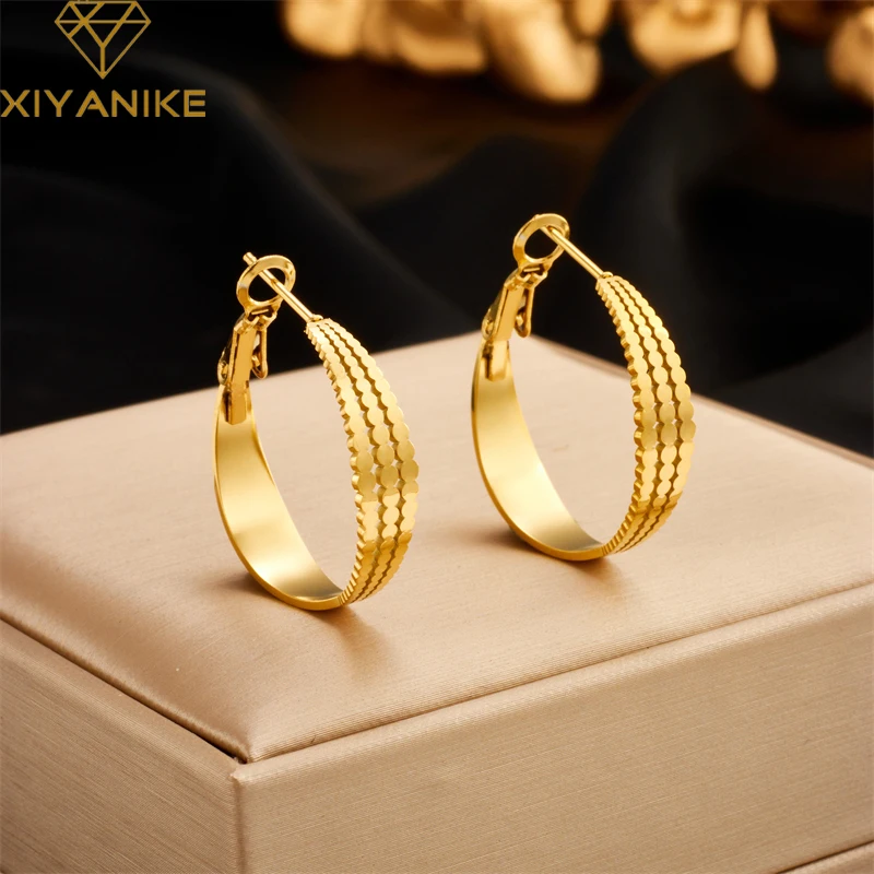 XIYANIKE 316L Stainless Steel Golden Geometric Hoop Earrings New Arrival Accessories for Women Temperament Jewelry Gifts Серьги