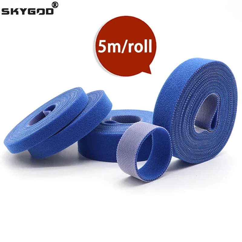 5m/roll Cable Ties Reusable Loop Bundle Self Adhesive Blue Nylon Strap Organizer Clip Wire Holder Management Fastening Tape