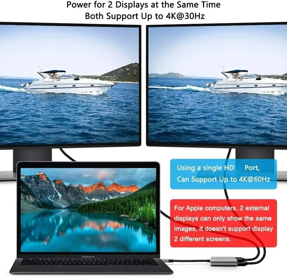 4k Uhd Display Usb C Thunderbolt3 Dual HdTV Extend 2 Monitors Usb 3.0 Hub Type-C Dock Pd Fast Charging For Macbook Pro Air