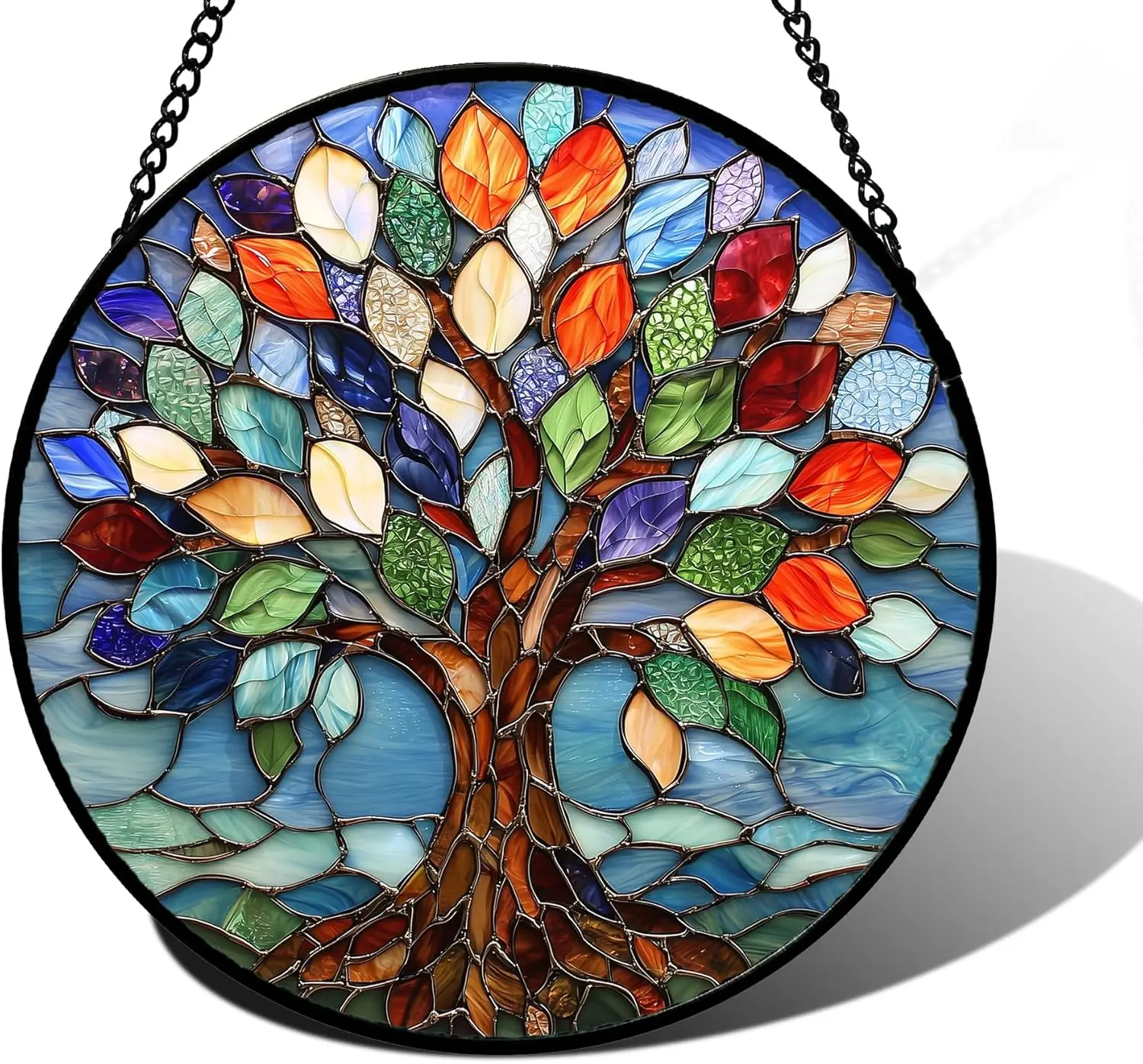 

Stained Glass Window Hanging, Colorful Tree of Life Sun Catchers Glass Panel Suncatcher Decor for Christmas for Women Wife Mom