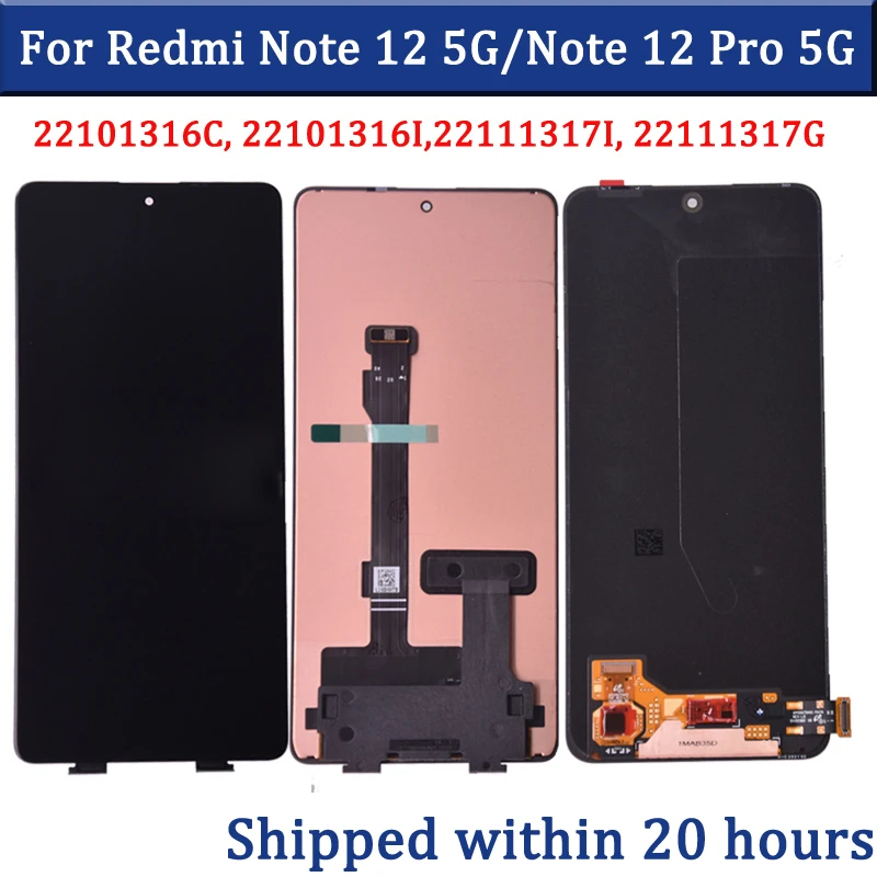 

For Xiaomi Redmi Note 12 5G LCD 22111317I Display Screen Touch Panel Digitizer For Redmi Note 12 Pro 5G 22101316 LCD