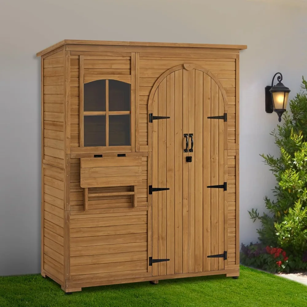 

Outdoor Storage Cabinet,Outside Wooden Storage Cabinet with Waterproof Asphalt Roof and 3 Shelves,Tall Tool Shed with 1 Foldable