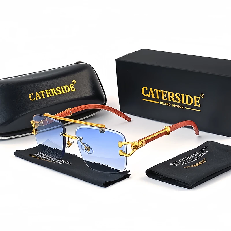 

Caterside Retro Square Sunglasses Men Rimless Large Frame Flat Top Double Bridge Sun Glasses Women with Party Travel Eyewear