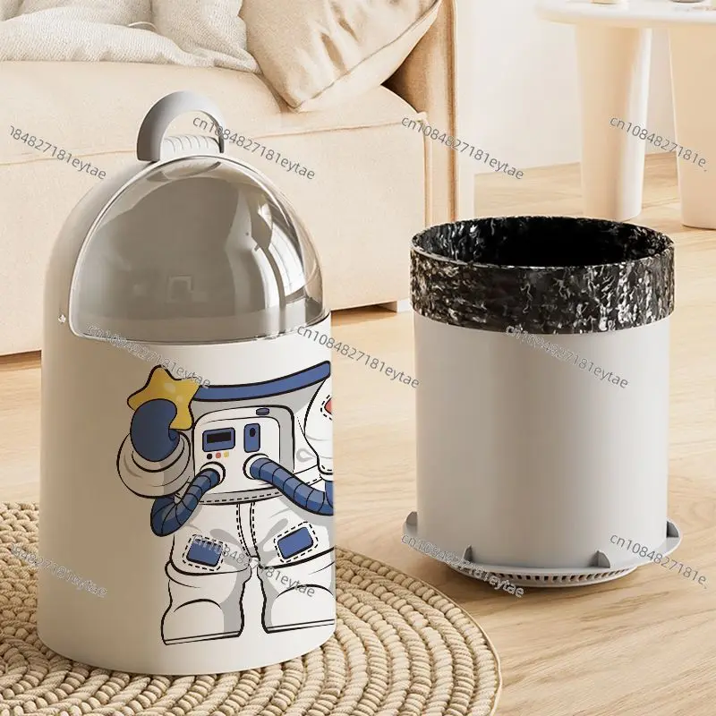 Astronaut creative large capacity garbage bin Household kitchen trash can Bedroom toilet with lid and absorbent tissue bucket