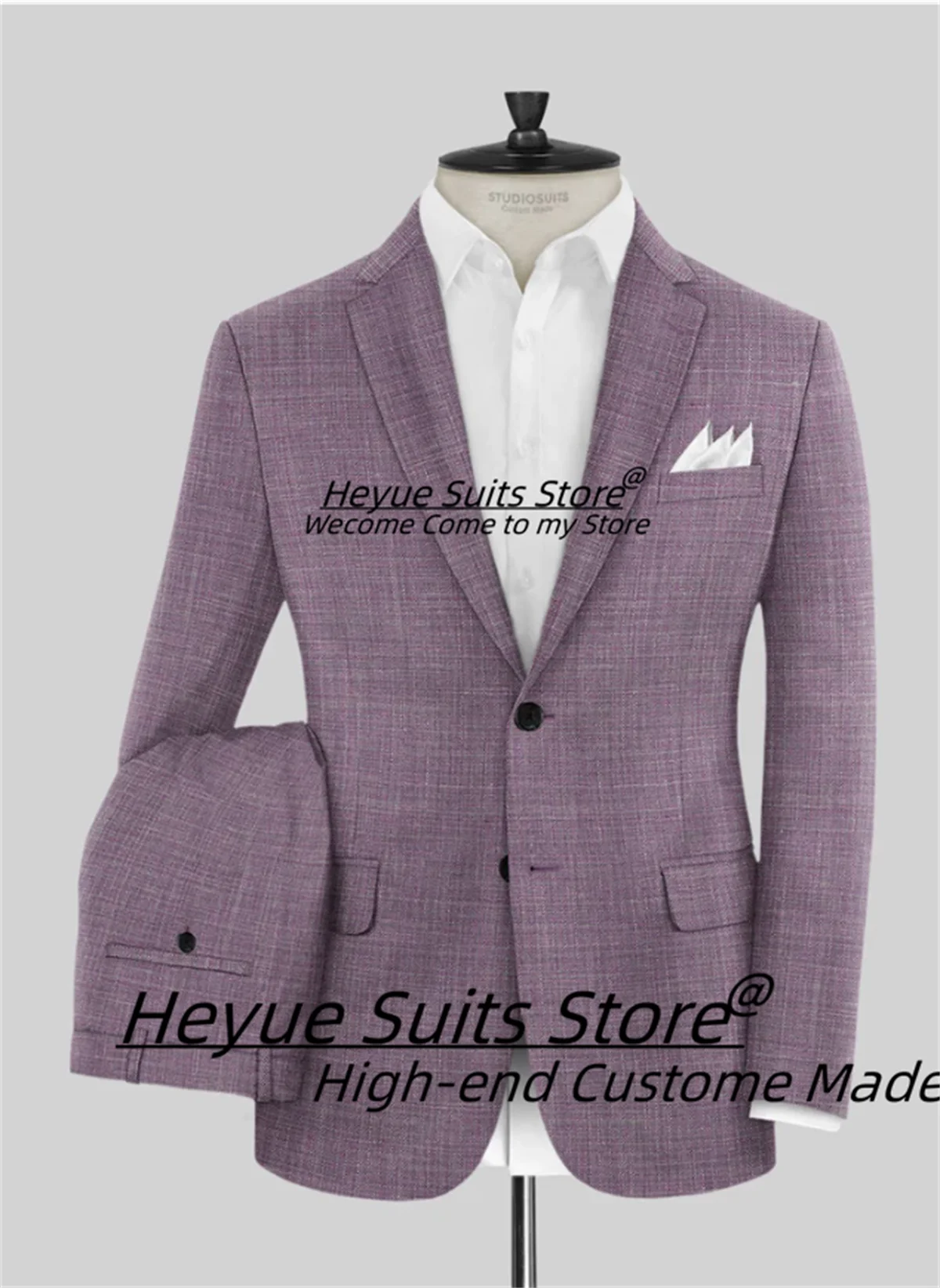 Fashion Violet Men Suits Slim Fit Notched Lapel Groom Formal Tuxedos 2 Pieces Sets High-qublity Male Blazers trajes para hombre