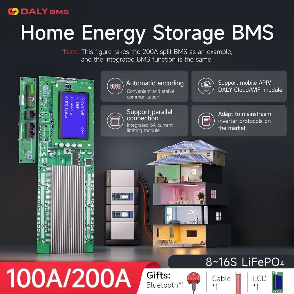 

Daly Smart Lifepo4 BMS 8S 12S 15S 16S 24V 36V 48V 100A 200A Home Energy Storage Inverter RS485 CAN