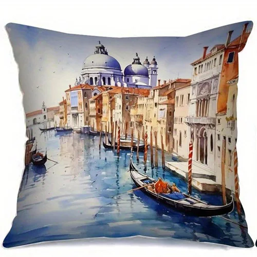 Pillow cases covers Pillow cases 45x45 Venice Canal Watercolor Boat Decor Cushion Cover Sofa Bedroom Car Home Decor