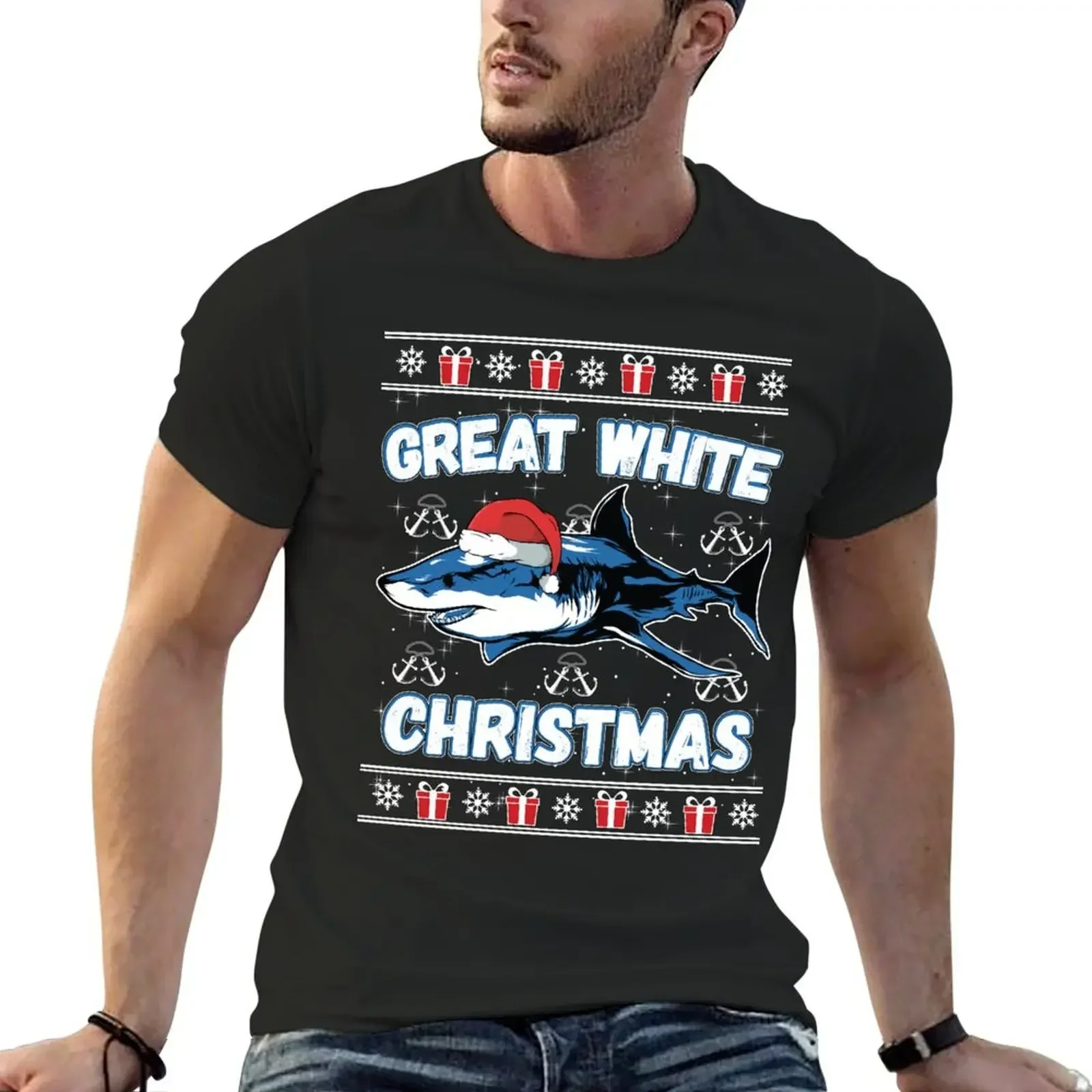 

Funny Ugly Christmas Sweater - Great White Christmas Shark Lover Gift T-Shirt anime shirt funny costumes vintage t shirt men