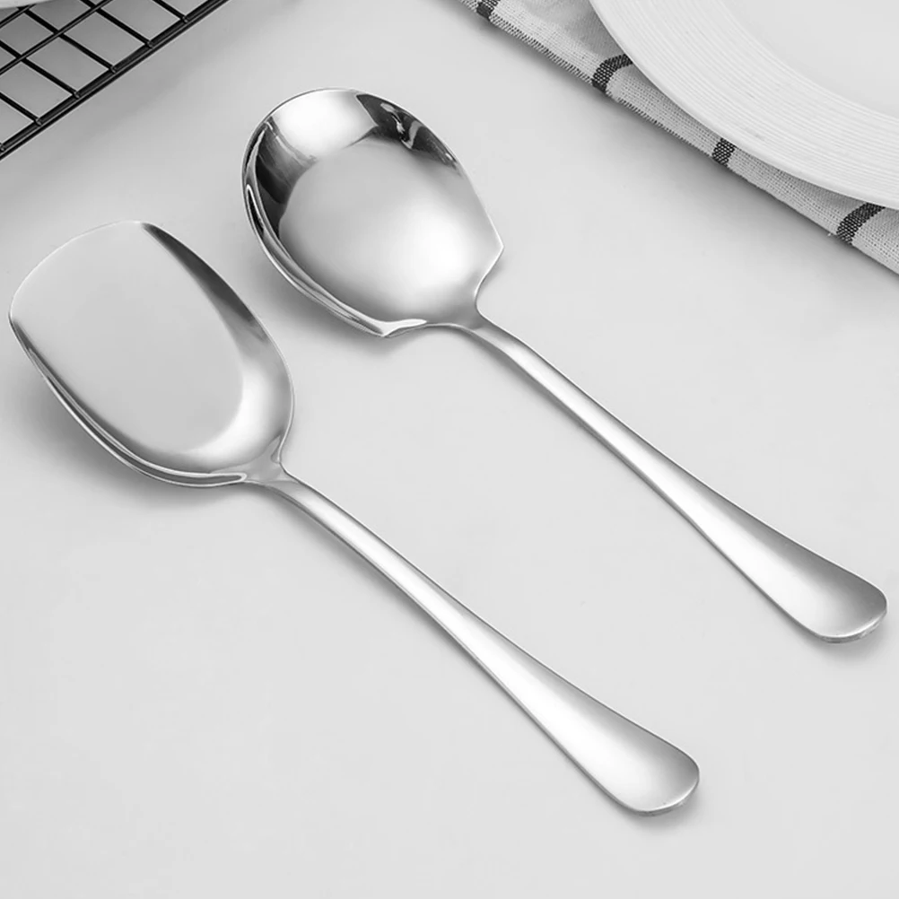 

1Set Thickened Large Stainless Steel Serving Spoon Food Serving Utensil Rice Soup Scoop for Home Hotel Restaurant