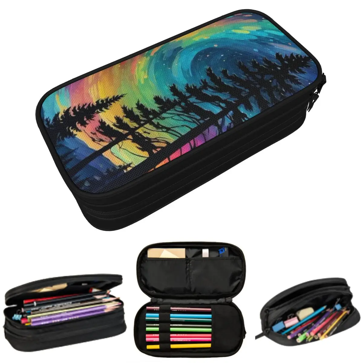 

Цветной пенал с рисунком «Звездная ночь и сосны» для мальчиков и девочек, подарочная коробка для ручек, сумка для карандашей, канцелярские принадлежности, сумка-держатель для ручек
