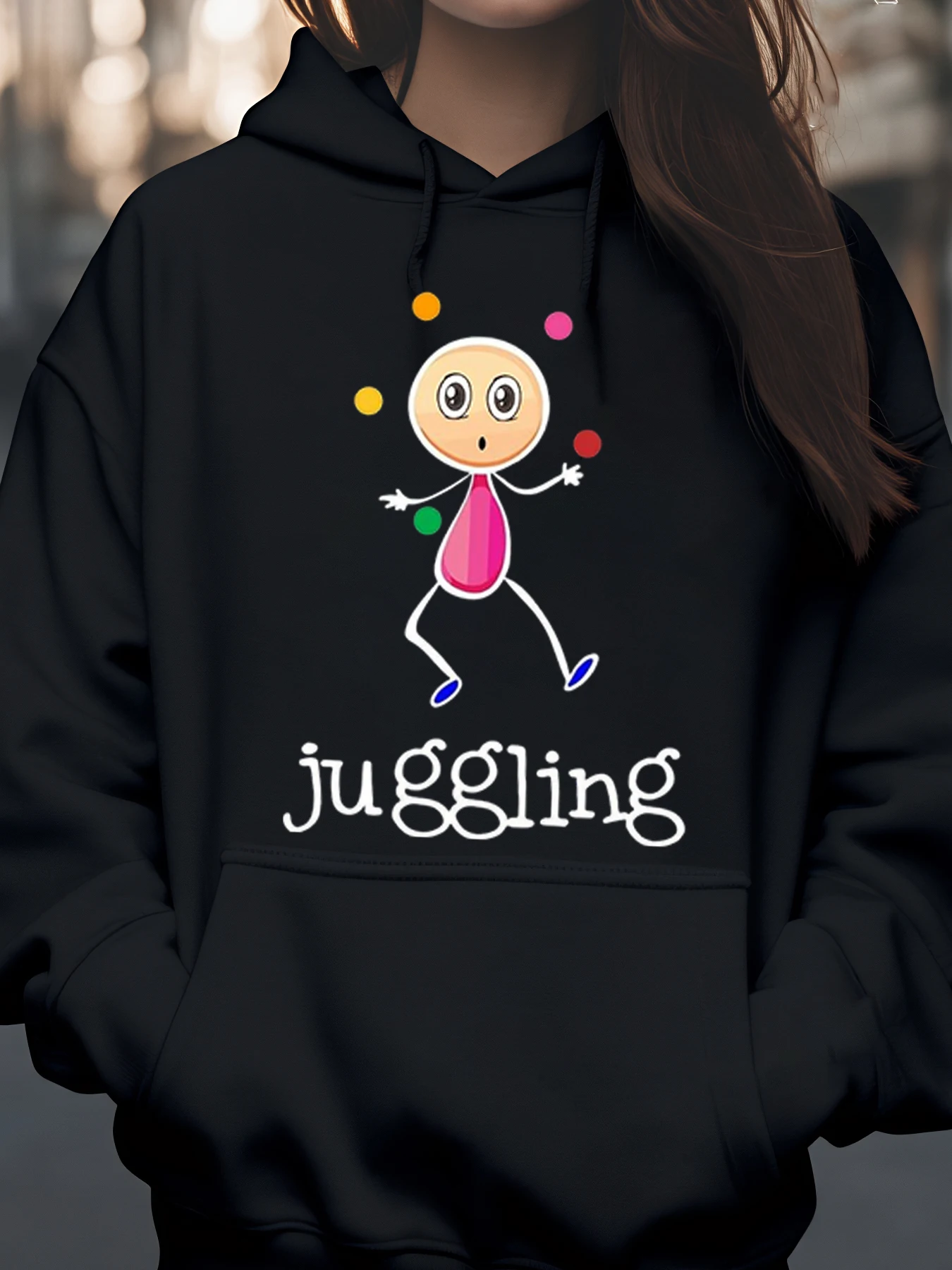 Malabarismo Stick Figura Estampada Moletom com Capuz Halloween Casual Wear para Mulheres