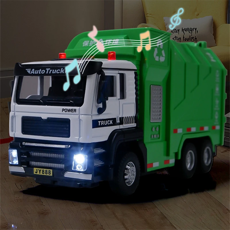 1/32 City Garbage Truck Car Model Diecast Metal Garbage Sorting Sanitation Vehicle Car Model Sound and Light Childrens Toys Gift